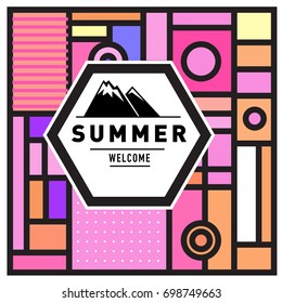 Abstract Geometric Summer poster and banner. Fashion and Travel discount and Promotion design with retro style. Vector illustration with special holiday offer.
