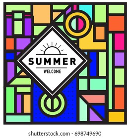 Abstract Geometric Summer poster and banner. Fashion and Travel discount and Promotion design with retro style. Vector illustration with special holiday offer.
