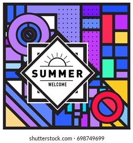 Abstract Geometric Summer poster and banner. Fashion and Travel discount and Promotion design with retro style. Vector illustration with special holiday offer.

