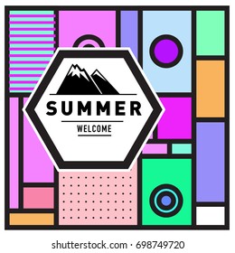 Abstract Geometric Summer poster and banner. Fashion and Travel discount and Promotion design with retro style. Vector illustration with special holiday offer.
