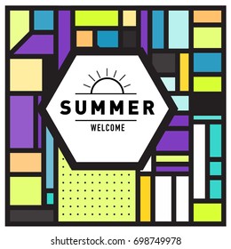 Abstract Geometric Summer poster and banner. Fashion and Travel discount and Promotion design with retro style. Vector illustration with special holiday offer.