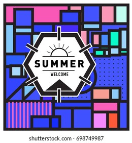 Abstract Geometric Summer poster and banner. Fashion and Travel discount and Promotion design with retro style. Vector illustration with special holiday offer.