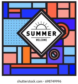 Abstract Geometric Summer poster and banner. Fashion and Travel discount and Promotion design with retro style. Vector illustration with special holiday offer.
