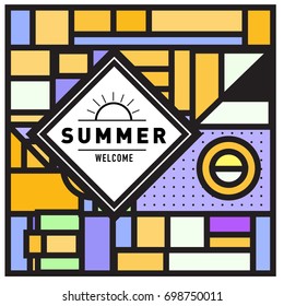 Abstract Geometric Summer poster and banner. Fashion and Travel discount and Promotion design with retro style. Vector illustration with special holiday offer.