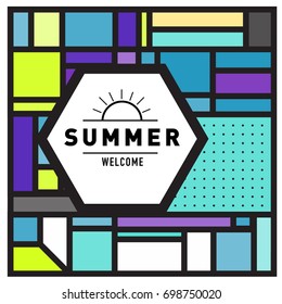 Abstract Geometric Summer poster and banner. Fashion and Travel discount and Promotion design with retro style. Vector illustration with special holiday offer.