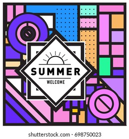 Abstract Geometric Summer poster and banner. Fashion and Travel discount and Promotion design with retro style. Vector illustration with special holiday offer.
