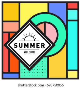 Abstract Geometric Summer poster and banner. Fashion and Travel discount and Promotion design with retro style. Vector illustration with special holiday offer.