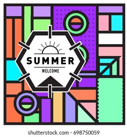 Abstract Geometric Summer poster and banner. Fashion and Travel discount and Promotion design with retro style. Vector illustration with special holiday offer.