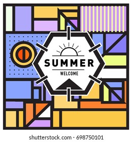 Abstract Geometric Summer poster and banner. Fashion and Travel discount and Promotion design with retro style. Vector illustration with special holiday offer.