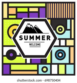 Abstract Geometric Summer poster and banner. Fashion and Travel discount and Promotion design with retro style. Vector illustration with special holiday offer.