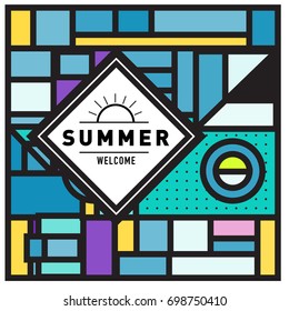 Abstract Geometric Summer poster and banner. Fashion and Travel discount and Promotion design with retro style. Vector illustration with special holiday offer.