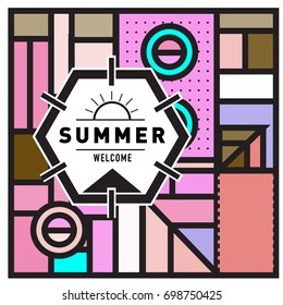 Abstract Geometric Summer poster and banner. Fashion and Travel discount and Promotion design with retro style. Vector illustration with special holiday offer.
