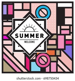 Abstract Geometric Summer poster and banner. Fashion and Travel discount and Promotion design with retro style. Vector illustration with special holiday offer.