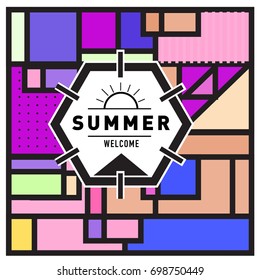 Abstract Geometric Summer poster and banner. Fashion and Travel discount and Promotion design with retro style. Vector illustration with special holiday offer.