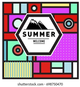Abstract Geometric Summer poster and banner. Fashion and Travel discount and Promotion design with retro style. Vector illustration with special holiday offer.