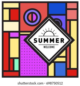 Abstract Geometric Summer poster and banner. Fashion and Travel discount and Promotion design with retro style. Vector illustration with special holiday offer.