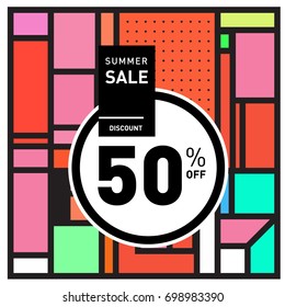 Abstract Geometric Summer poster and banner. Fashion and Travel discount and Promotion design with retro style. Vector illustration with special holiday offer.
