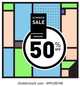 Abstract Geometric Summer poster and banner. Fashion and Travel discount and Promotion design with retro style. Vector illustration with special holiday offer.

