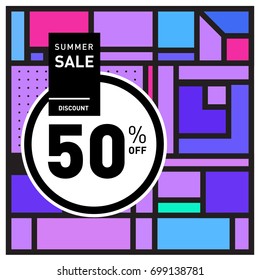 Abstract Geometric Summer poster and banner. Fashion and Travel discount and Promotion design with retro style. Vector illustration with special holiday offer.
