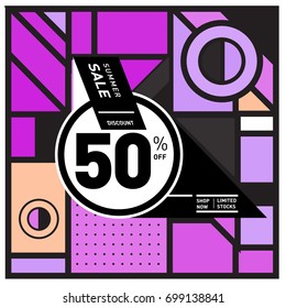 Abstract Geometric Summer poster and banner. Fashion and Travel discount and Promotion design with retro style. Vector illustration with special holiday offer.
