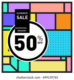 Abstract Geometric Summer poster and banner. Fashion and Travel discount and Promotion design with retro style. Vector illustration with special holiday offer.
