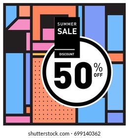 Abstract Geometric Summer poster and banner. Fashion and Travel discount and Promotion design with retro style. Vector illustration with special holiday offer.
