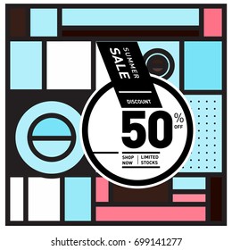 Abstract Geometric Summer poster and banner. Fashion and Travel discount and Promotion design with retro style. Vector illustration with special holiday offer.
