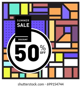 Abstract Geometric Summer poster and banner. Fashion and Travel discount and Promotion design with retro style. Vector illustration with special holiday offer.