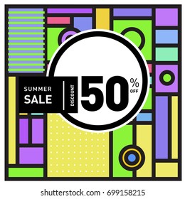 Abstract Geometric Summer poster and banner. Fashion and Travel discount and Promotion design with retro style. Vector illustration with special holiday offer.
