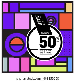 Abstract Geometric Summer poster and banner. Fashion and Travel discount and Promotion design with retro style. Vector illustration with special holiday offer.
