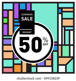 Abstract Geometric Summer poster and banner. Fashion and Travel discount and Promotion design with retro style. Vector illustration with special holiday offer.
