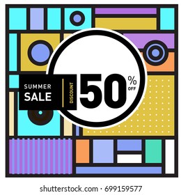 Abstract Geometric Summer poster and banner. Fashion and Travel discount and Promotion design with retro style. Vector illustration with special holiday offer.
