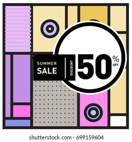 Abstract Geometric Summer poster and banner. Fashion and Travel discount and Promotion design with retro style. Vector illustration with special holiday offer.
