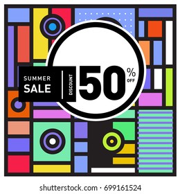 Abstract Geometric Summer poster and banner. Fashion and Travel discount and Promotion design with retro style. Vector illustration with special holiday offer.
