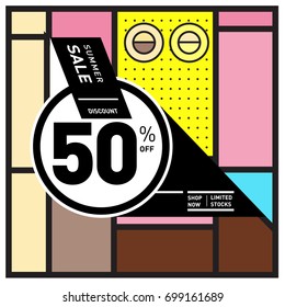 Abstract Geometric Summer poster and banner. Fashion and Travel discount and Promotion design with retro style. Vector illustration with special holiday offer.
