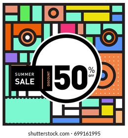 Abstract Geometric Summer poster and banner. Fashion and Travel discount and Promotion design with retro style. Vector illustration with special holiday offer.
