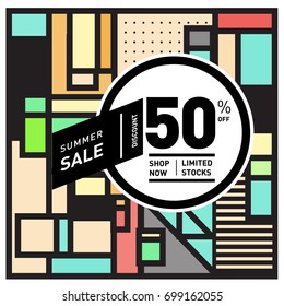 Abstract Geometric Summer poster and banner. Fashion and Travel discount and Promotion design with retro style. Vector illustration with special holiday offer.
