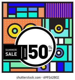 Abstract Geometric Summer poster and banner. Fashion and Travel discount and Promotion design with retro style. Vector illustration with special holiday offer.