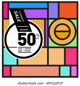 Abstract Geometric Summer poster and banner. Fashion and Travel discount and Promotion design with retro style. Vector illustration with special holiday offer.