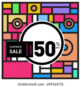 Abstract Geometric Summer poster and banner. Fashion and Travel discount and Promotion design with retro style. Vector illustration with special holiday offer.