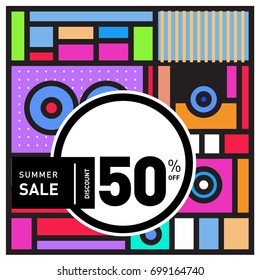 Abstract Geometric Summer poster and banner. Fashion and Travel discount and Promotion design with retro style. Vector illustration with special holiday offer.