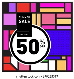 Abstract Geometric Summer poster and banner. Fashion and Travel discount and Promotion design with retro style. Vector illustration with special holiday offer.