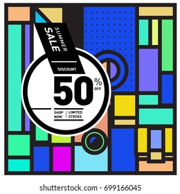 Abstract Geometric Summer poster and banner. Fashion and Travel discount and Promotion design with retro style. Vector illustration with special holiday offer.