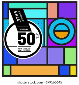 Abstract Geometric Summer poster and banner. Fashion and Travel discount and Promotion design with retro style. Vector illustration with special holiday offer.

