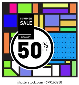 Abstract Geometric Summer poster and banner. Fashion and Travel discount and Promotion design with retro style. Vector illustration with special holiday offer.
