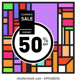 Abstract Geometric Summer poster and banner. Fashion and Travel discount and Promotion design with retro style. Vector illustration with special holiday offer.
