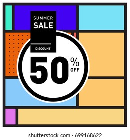 Abstract Geometric Summer poster and banner. Fashion and Travel discount and Promotion design with retro style. Vector illustration with special holiday offer.
