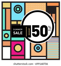Abstract Geometric Summer poster and banner. Fashion and Travel discount and Promotion design with retro style. Vector illustration with special holiday offer.
