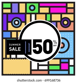 Abstract Geometric Summer poster and banner. Fashion and Travel discount and Promotion design with retro style. Vector illustration with special holiday offer.
