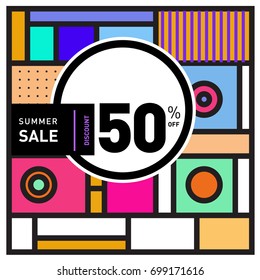 Abstract Geometric Summer poster and banner. Fashion and Travel discount and Promotion design with retro style. Vector illustration with special holiday offer.
